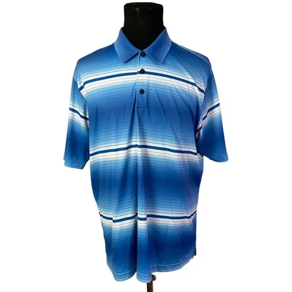 Adidas Men's Climalite Blue Striped Short Sleeve Polo Shirt XL - Picture 2 of 7